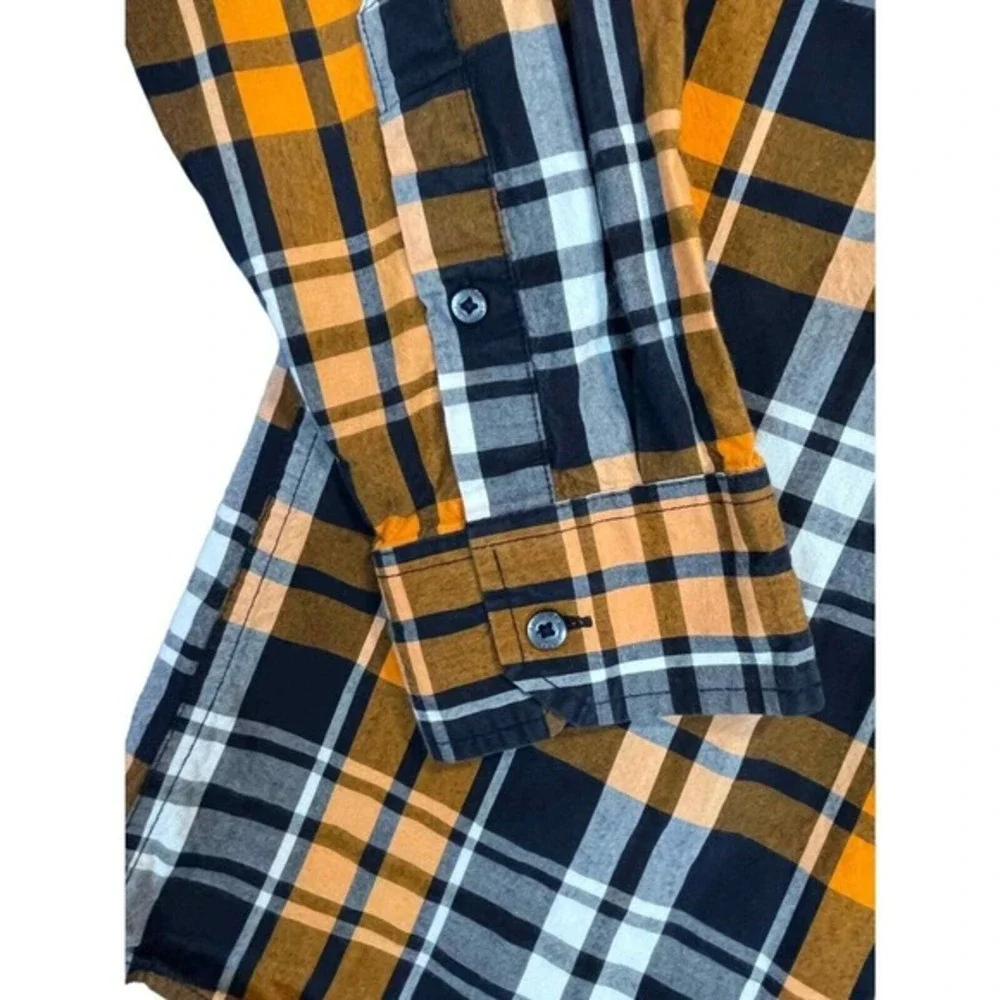 American Eagle Men's Size Large Prep Fit Orange‎ Black Plaid Long Sleeve Button